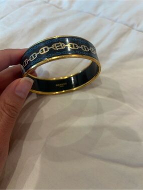 Hermes enamel bangle with Gold-Trim Navy Chain Print Bangle Bracelet